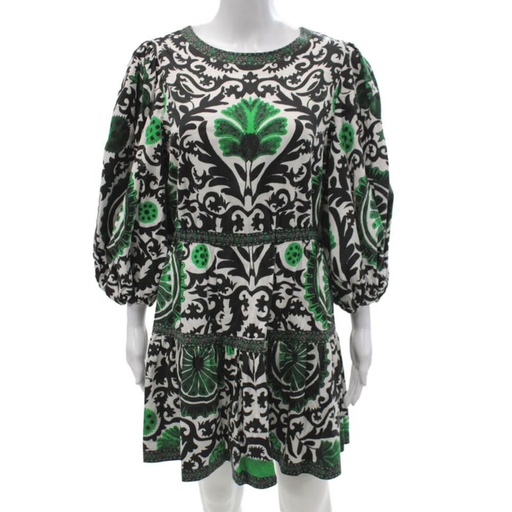 Alice + Olivia Women Mini Black Geometric Round Neck 3/4 Sleeve Dress Size 12